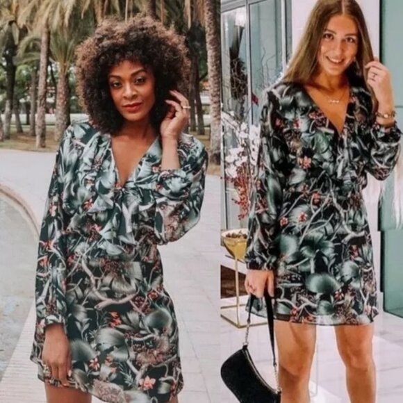 Johanna Ortiz Patterned Dress Flounce Hem Green Size XS H&M Collab Rare Bohemian - Picture 3 of 15